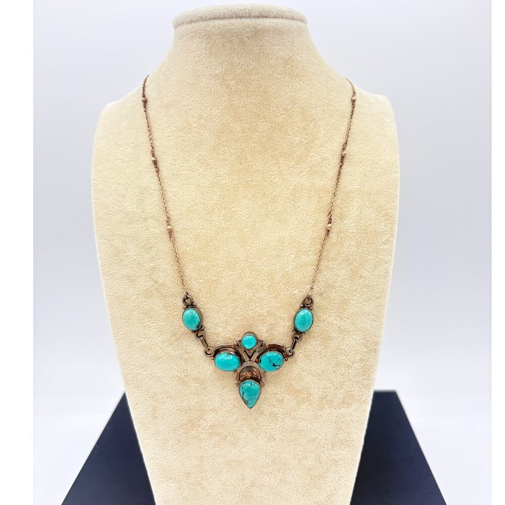 Hand‑Fabricated Southwest Turquoise Cluster Pendant in Sterling Silver 925